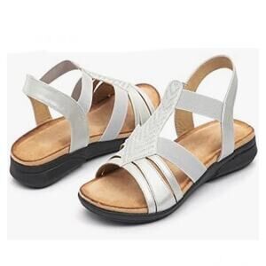 Women's Flat Sandals Elastic Stretch Summer Sandal Comfortable Silver Sz 8 EU 39